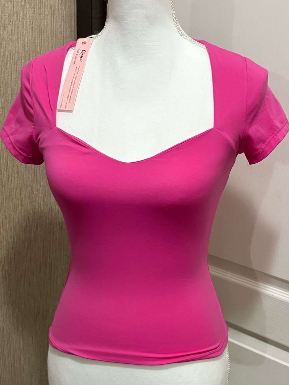 Square-Neck Short Sleeve Tee in Hot Pink - Ladies